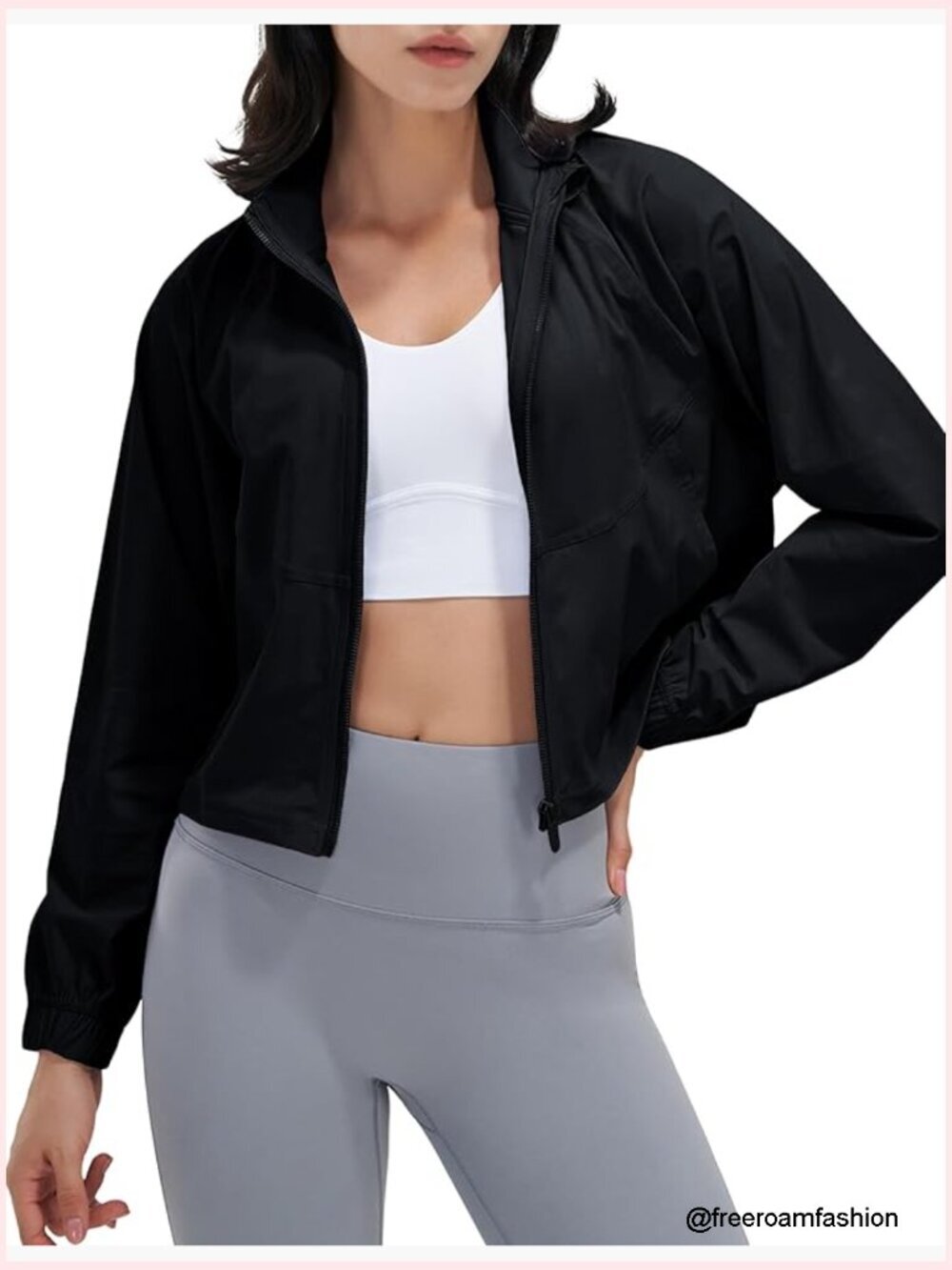 Cropped Zip Up Jacket Athletic Long Sleeve Workout Top Gym Running Sports Track